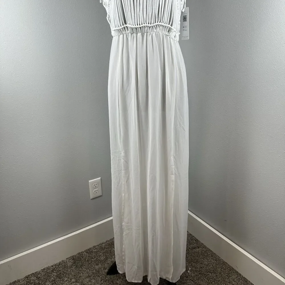 NWT Cupshe Knit Semi Sheer Cover-Up Maxi Dress Macrame White Vacation Beach - Picture 3 of 13